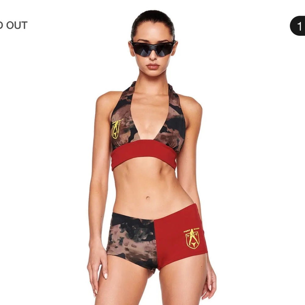 I.AM.GIA Camo and Red Bikini Top Set